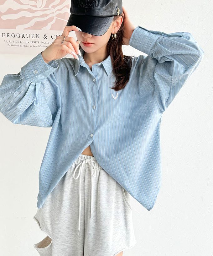 日本 Classical Elf - 羽毛logo刺繡 落肩率性襯衫-白