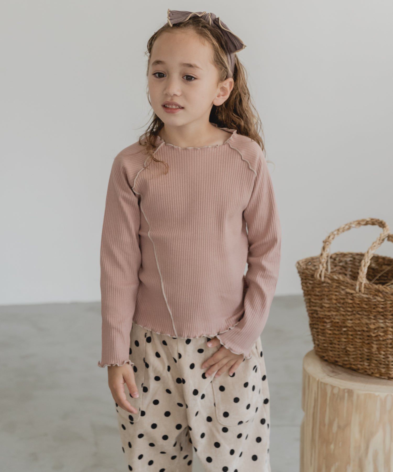 日本 PAIRMANON - 棉100% 羅紋不規則捲捲薄長袖上衣-孩子-葡萄紫