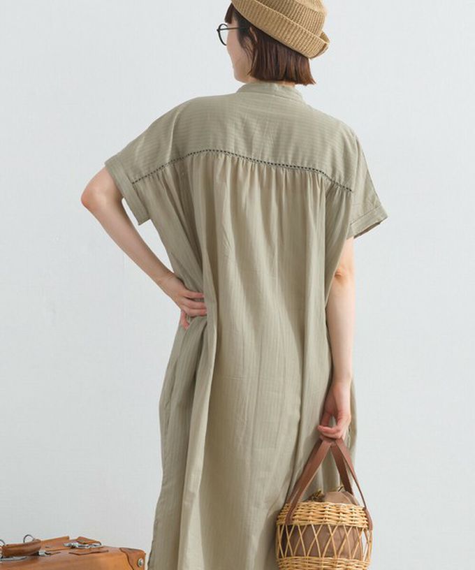 日本 Lupilien - 100%印度棉 細緻鏤空蝴蝶結短袖洋裝-復古綠