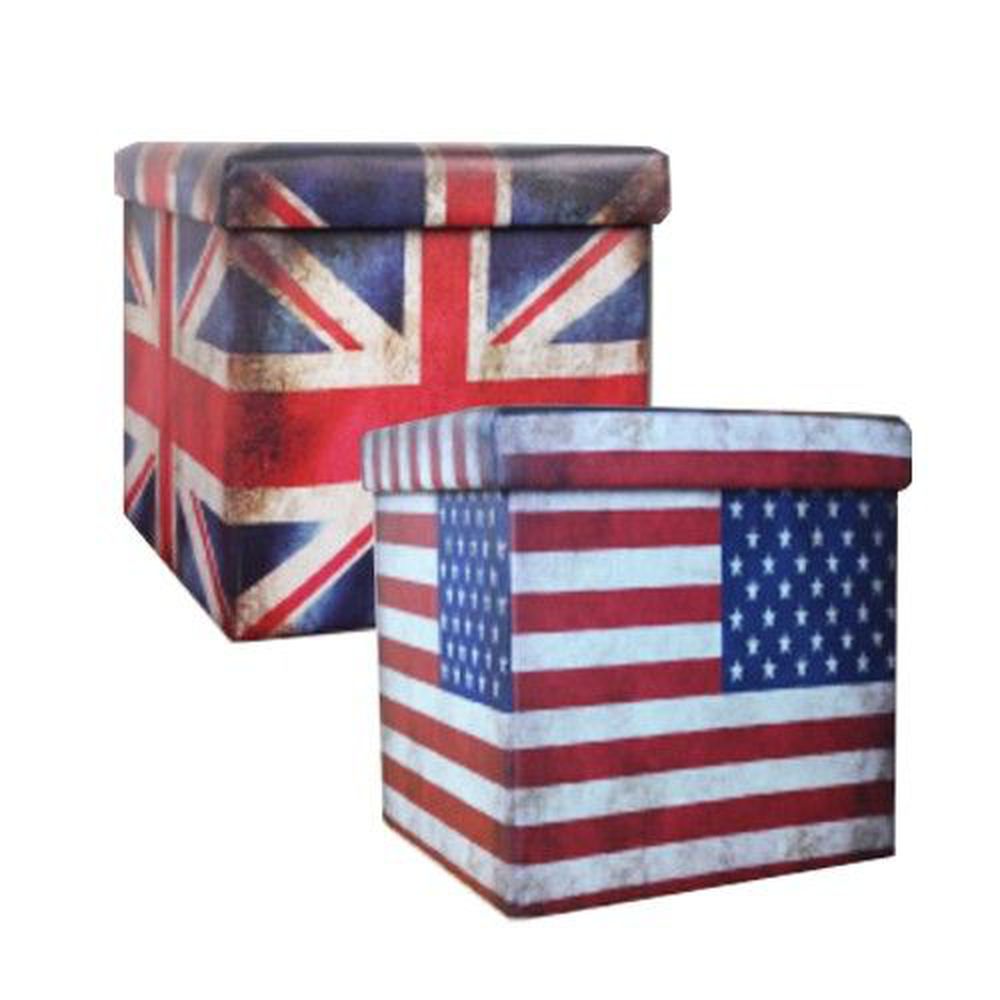 舒福家居 isufu - 座椅收納箱/穿鞋椅凳二入組-美式復古國旗風+英式復古國旗風-55L+55L