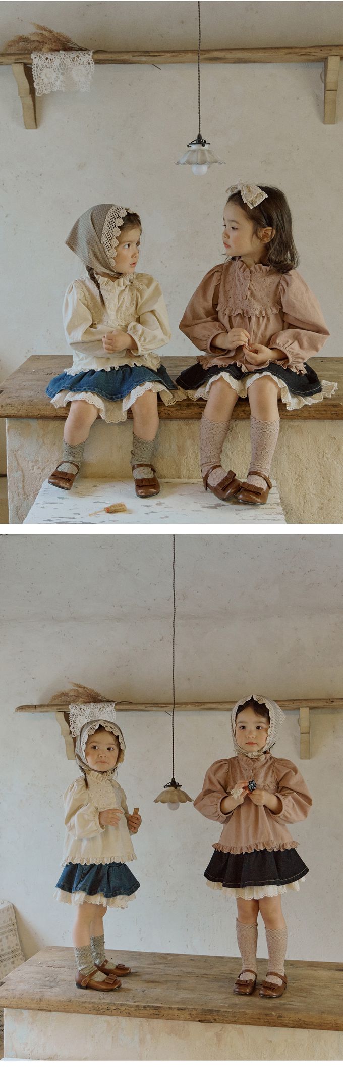 韓國 Puellaflo - 法式布花點綴鈕扣長袖上衣-米杏