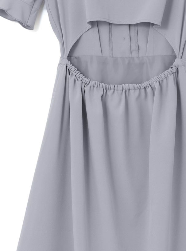 日本 GRL - 美背露腰蝴蝶結綁帶短袖洋裝-星塵藍