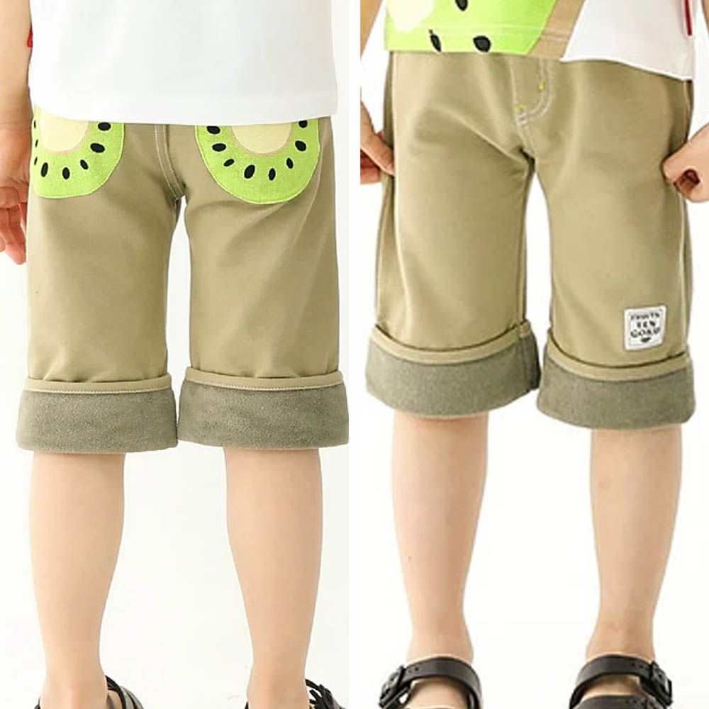 可愛水果口袋反摺造型短褲-奇異果-淺棕