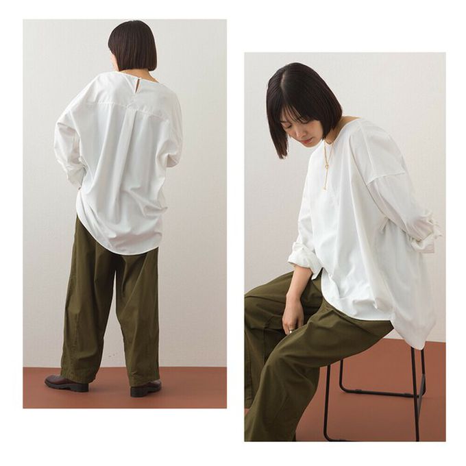 日本 OMNES - 圓弧優雅前短後長修身船領上衣-白