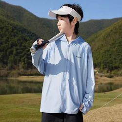 babybody - UPF50+原紗防曬連帽外套-拼接網眼-藍色
