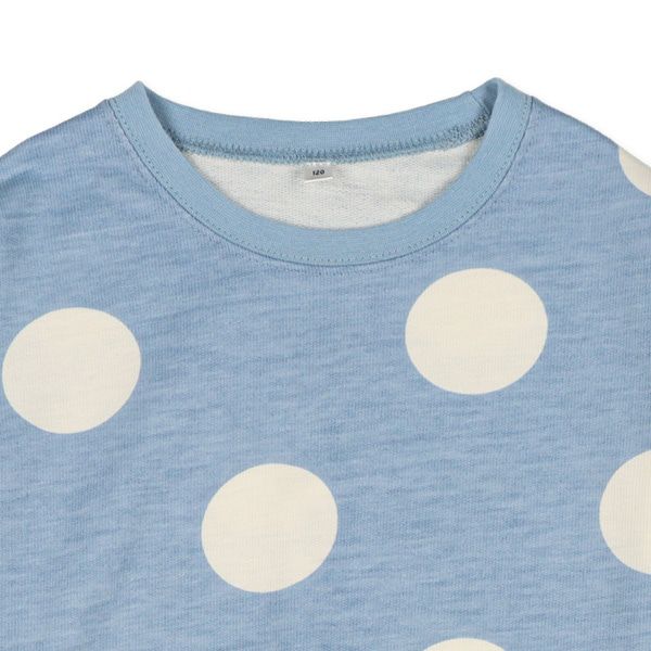 日本西松屋 - 異材質拼接長袖上衣-點點-粉