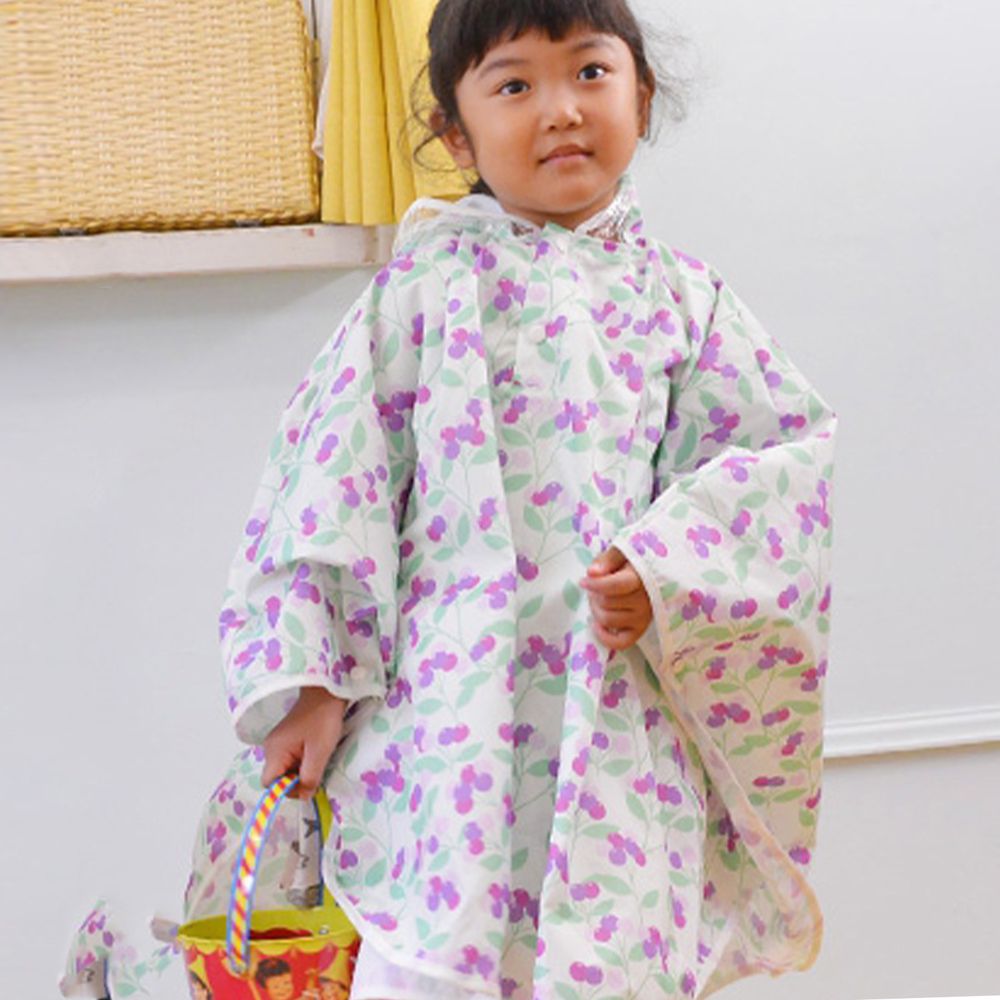 日本 akachan to issyo - 日本製防水斗篷雨衣-甜蜜櫻桃-紫-附收納袋
