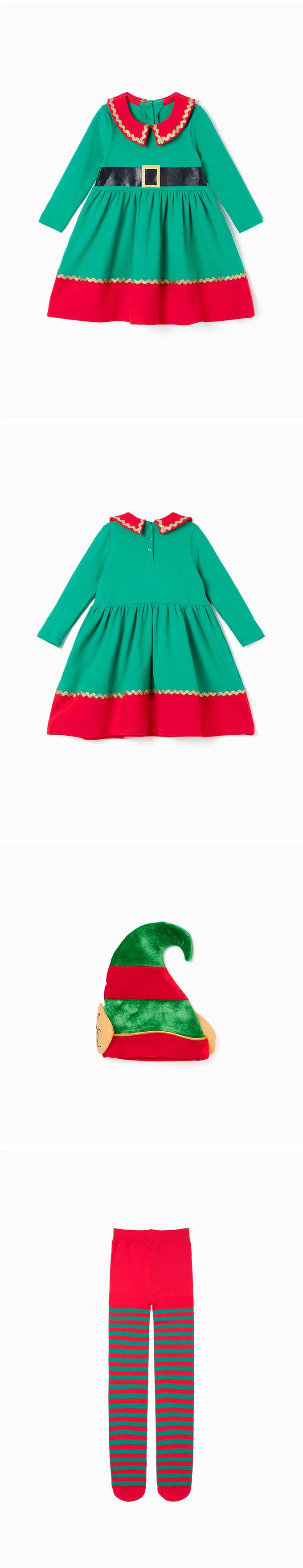 韓國 OZKIZ - (附尖帽,內搭褲)聖誕精靈女孩洋裝