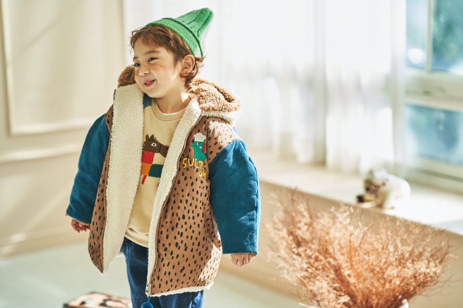 韓國 Mimico - (雙面可穿)熊耳朵豹紋外套-咖啡X藍綠