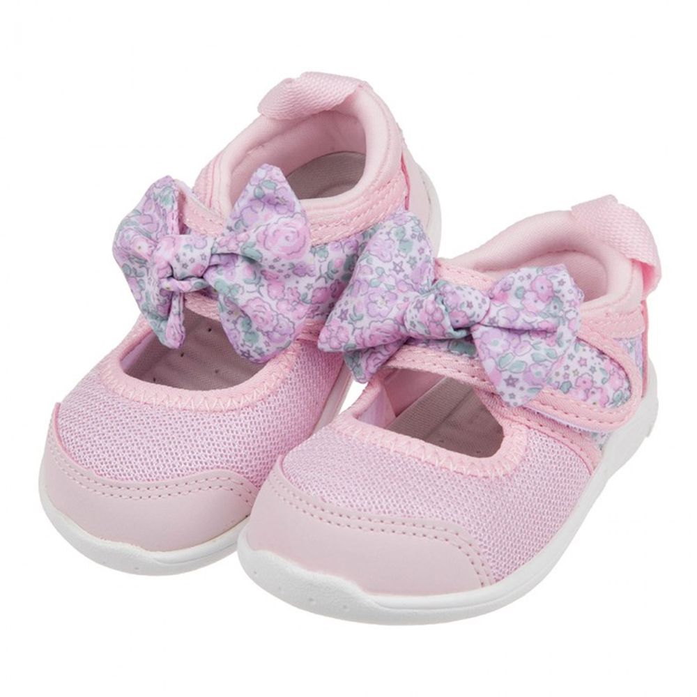 日本IFME - 粉色和風花繪蝴蝶結寶寶機能水涼鞋
