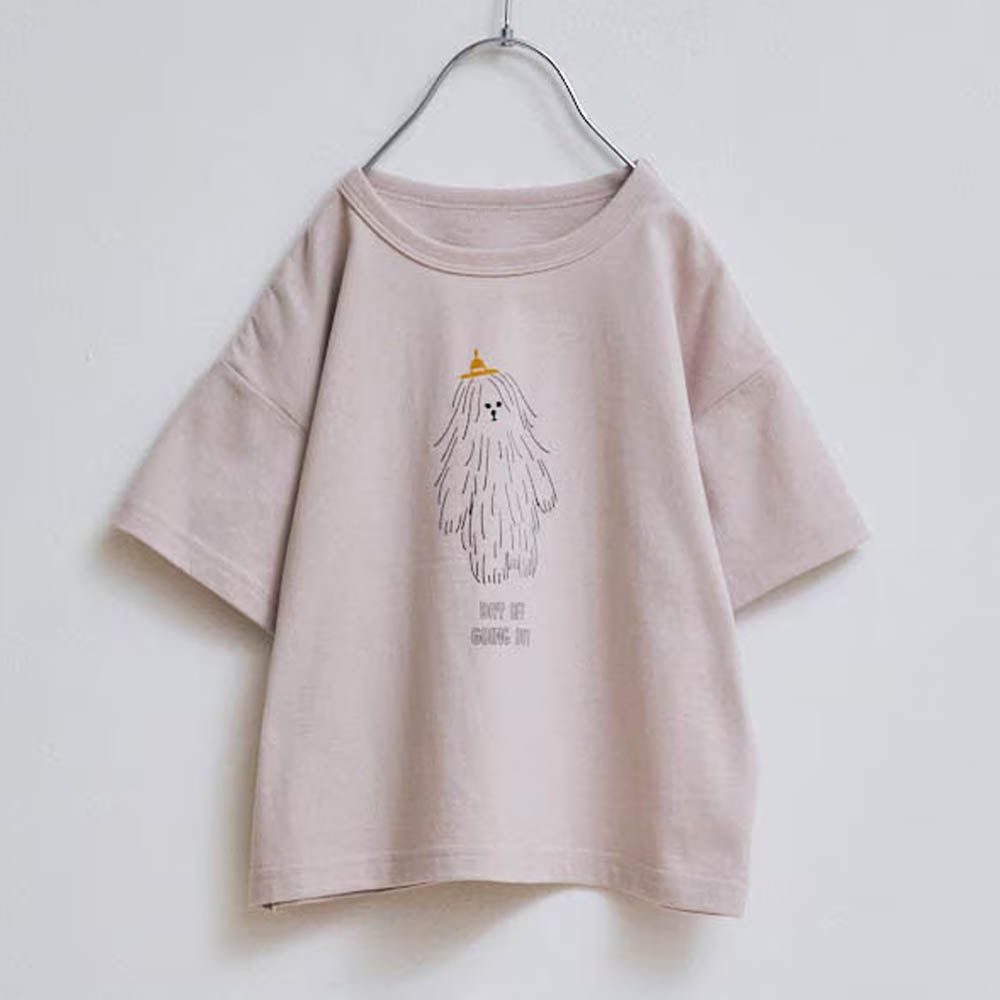 純棉落肩北歐風印花短袖上衣-長毛雪怪-粉棕