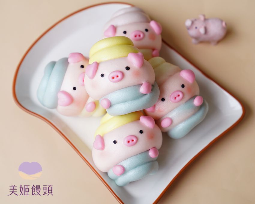 美姬饅頭 - 彩虹豬豬爆漿乳酪熱狗捲鮮乳造型饅頭 (55g)