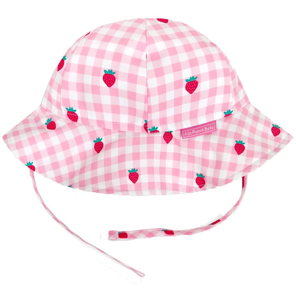 英國 JoJo Maman BeBe - 嬰幼兒/兒童泳裝戲水UPF50+綁帶遮陽帽-草莓甜心