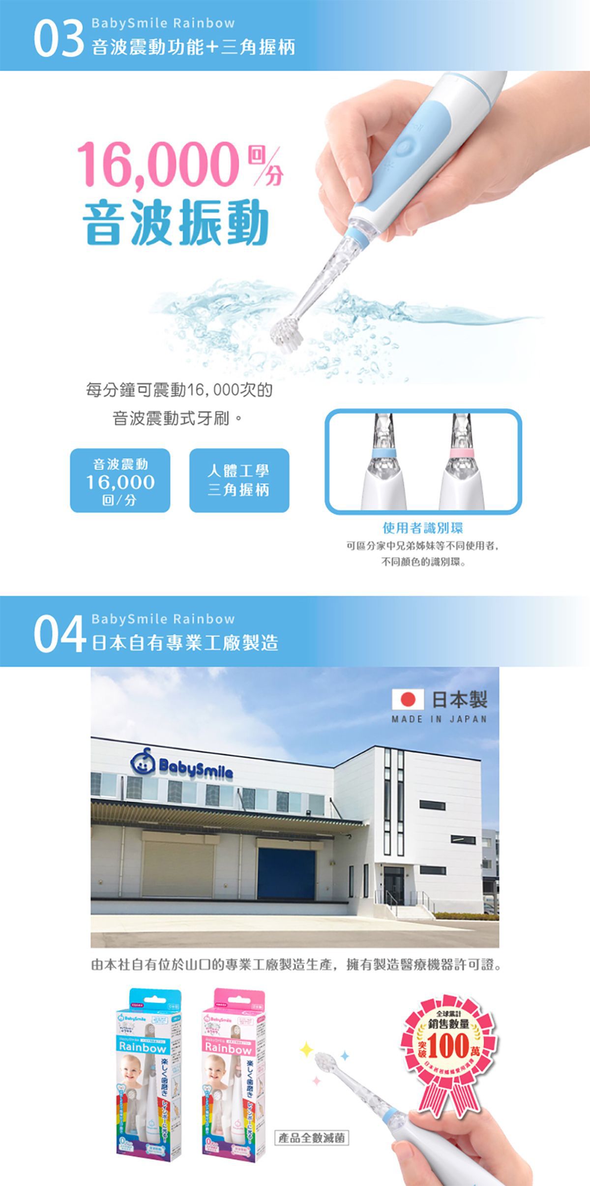 日本 BabySmile - 兒童專用小彩虹電動牙刷-粉紅色