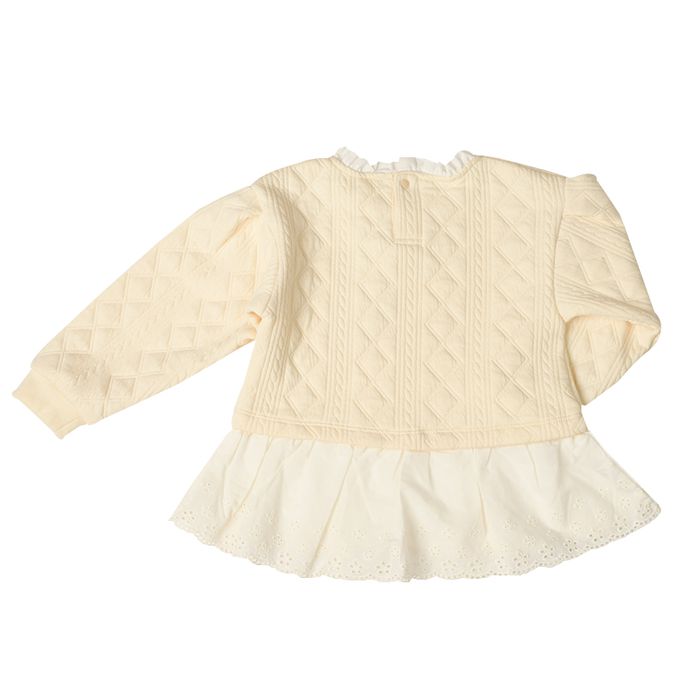 akachan honpo - 長袖鋪棉休閒上衣-下擺蕾絲-象牙白色