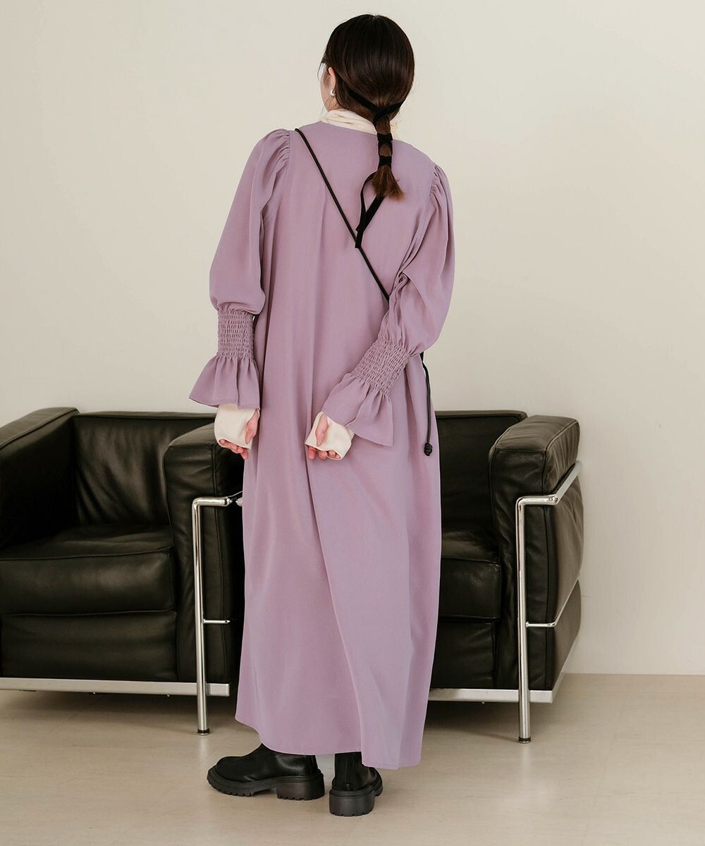 日本 Bab - 歐風垂墜感糖果袖洋裝-薰衣草