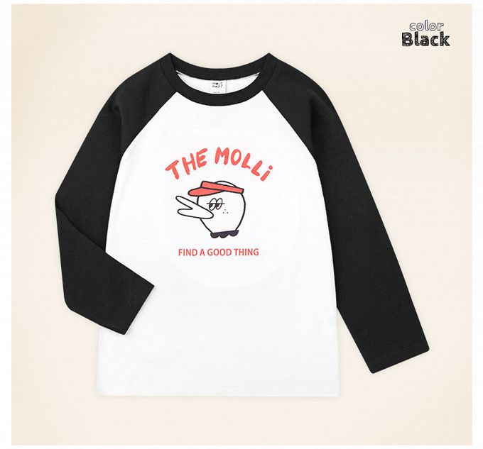 韓國 mollimelli - 厭世尖嘴鳥圓領長袖上衣-黑X白