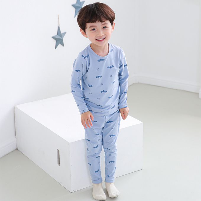 正韓 Cogibu - 極舒適無螢光劑幼兒/兒童 AERO WARM 有機發熱衣睡衣/家居服套裝組-藍蝙蝠