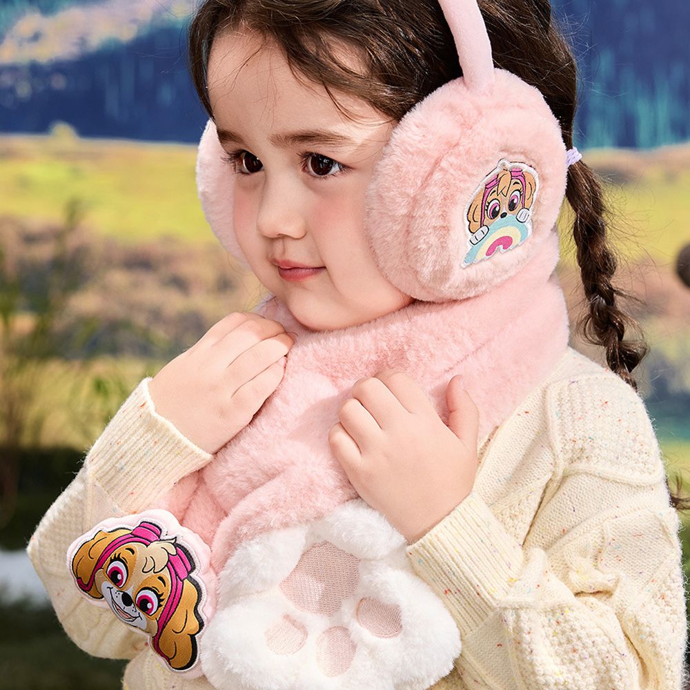 卡通汪汪隊立體狗爪絨毛圍巾72x10cm-卡通人物天天-粉色