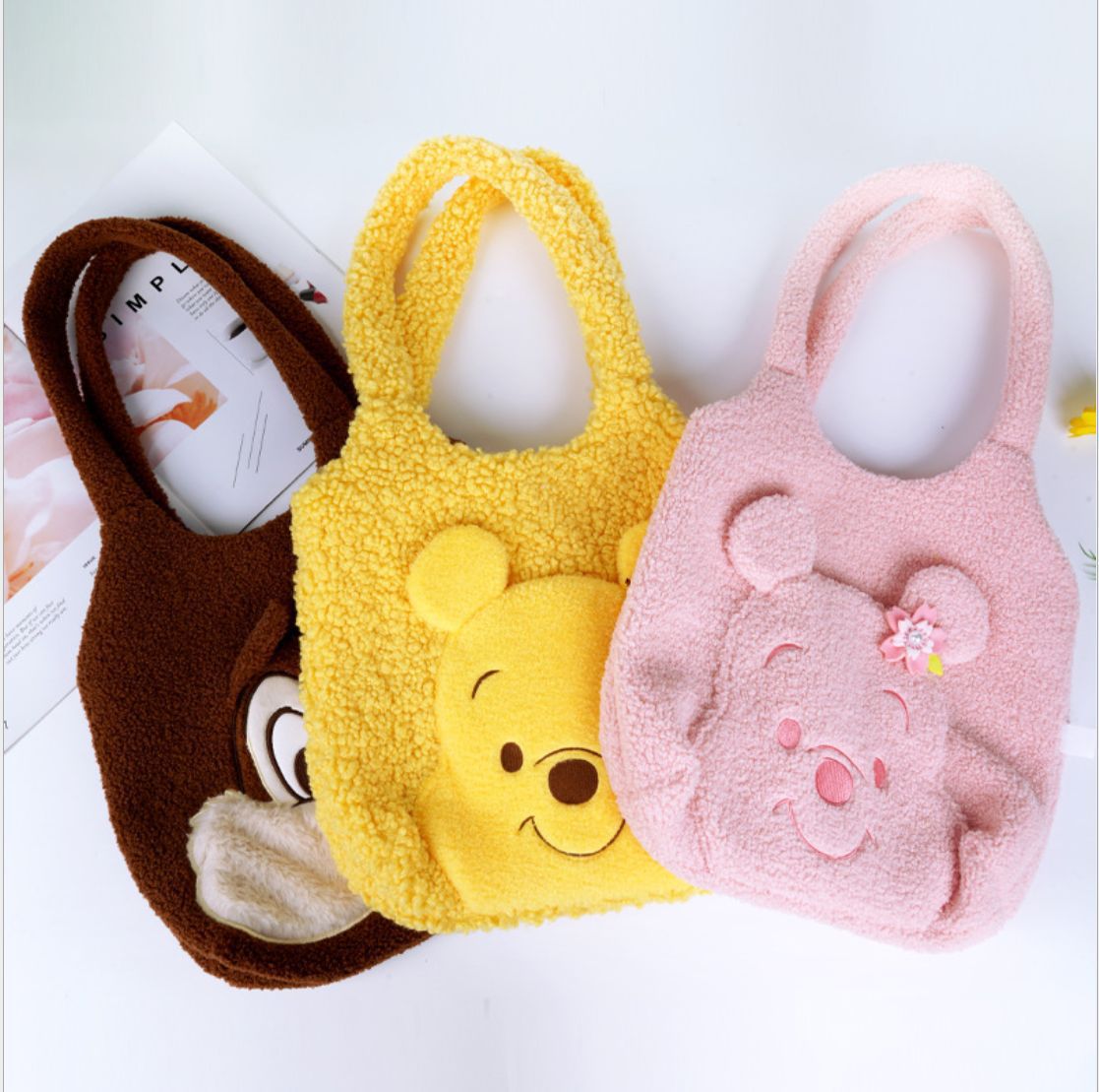 卡通大容量泰迪絨手提袋/單肩包-卡通人物奇奇蒂蒂-棕色 (29x8x33cm)