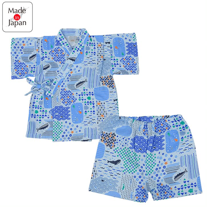 akachan honpo - 兩件式甚平-海-淺藍色