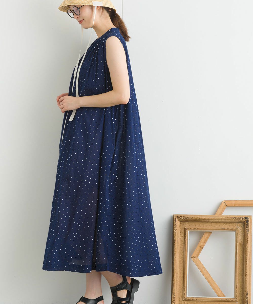 日本女裝代購 - 100%印度棉 涼爽輕盈排扣無袖洋裝-薰衣草