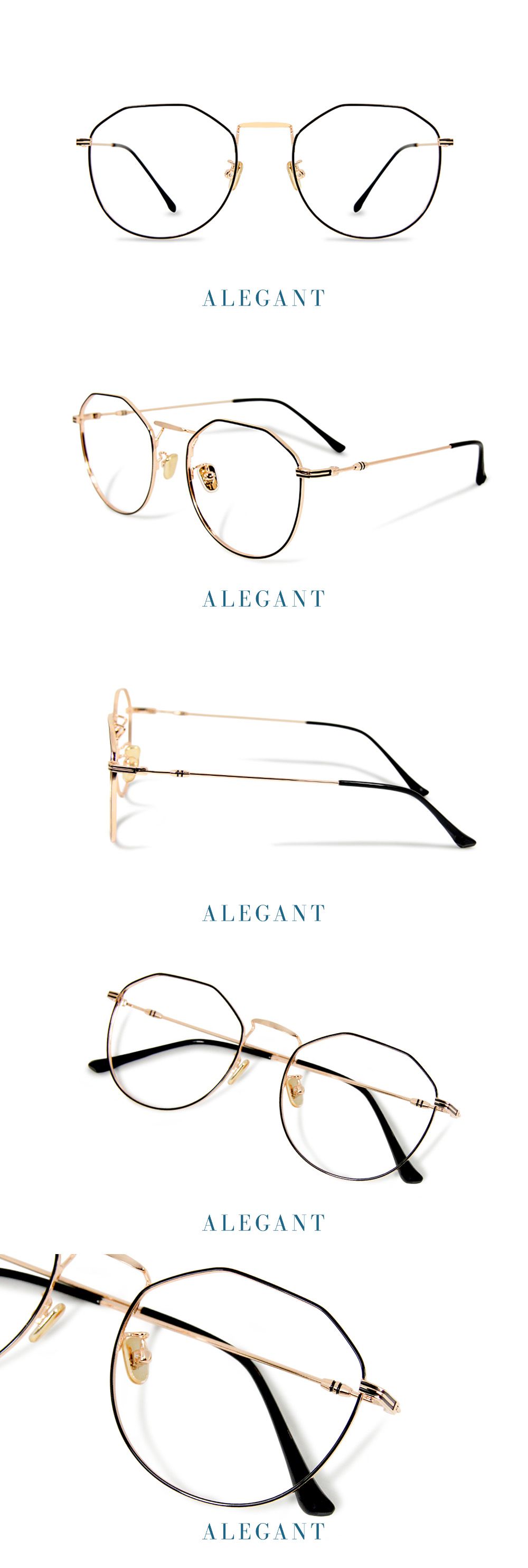 ALEGANT - 韓流造型幾何設計款輕量流砂金框UV400濾藍光眼鏡