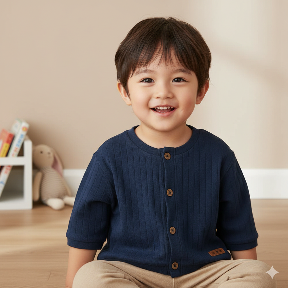 開襟外套-羅紋-深藍色