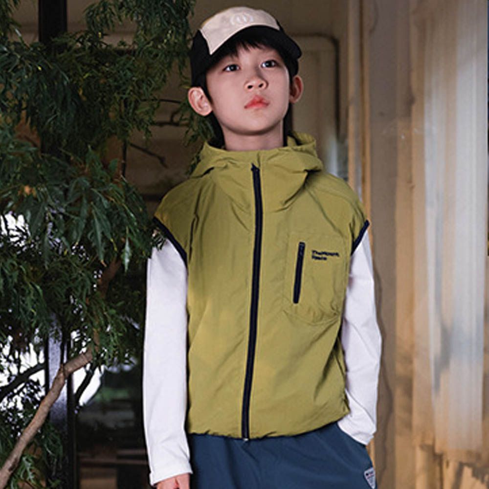 防潑水連帽防風背心-黃綠