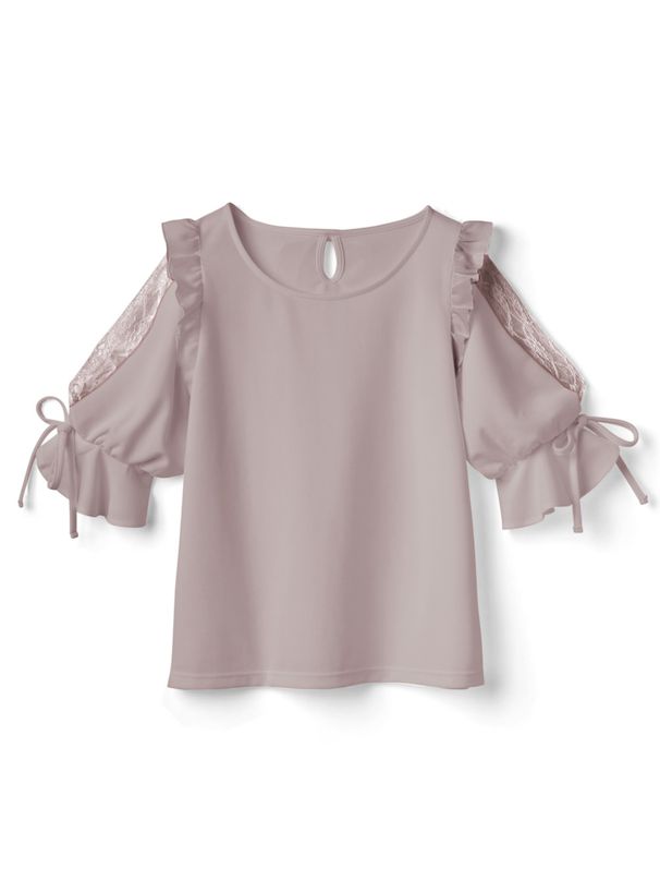 日本 GRL - 甜美蕾絲拼接短袖上衣-星塵藍