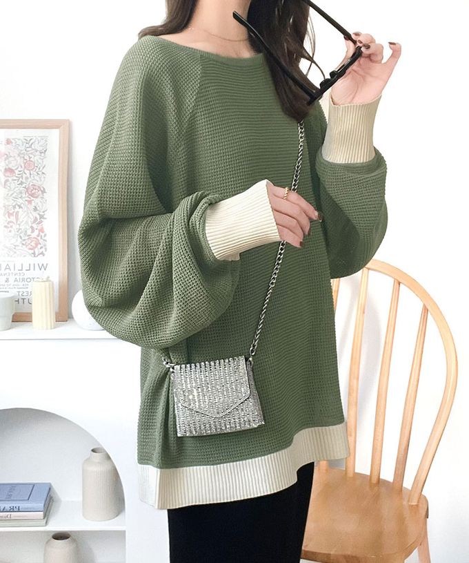 日本 Classical Elf - 透膚華夫格寬大率性長袖上衣-全黑