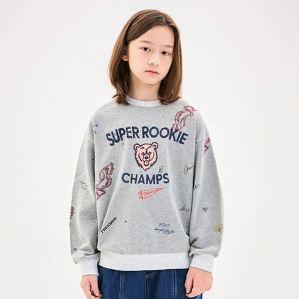 斑駁熊圖案長袖大學T-淺灰