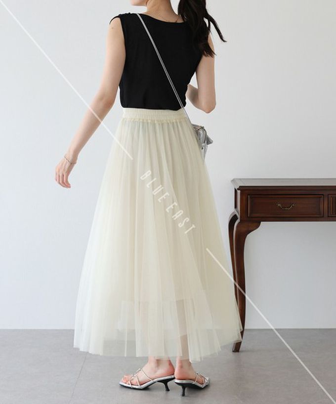 日本 BLUE EAST - 浪漫豐盈蝴蝶結綁帶薄紗裙-素色-黑