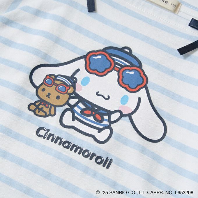 日本 Lycee mine - 100%棉 海洋風法式澎袖上衣-卡通人物大耳狗-紅白條紋