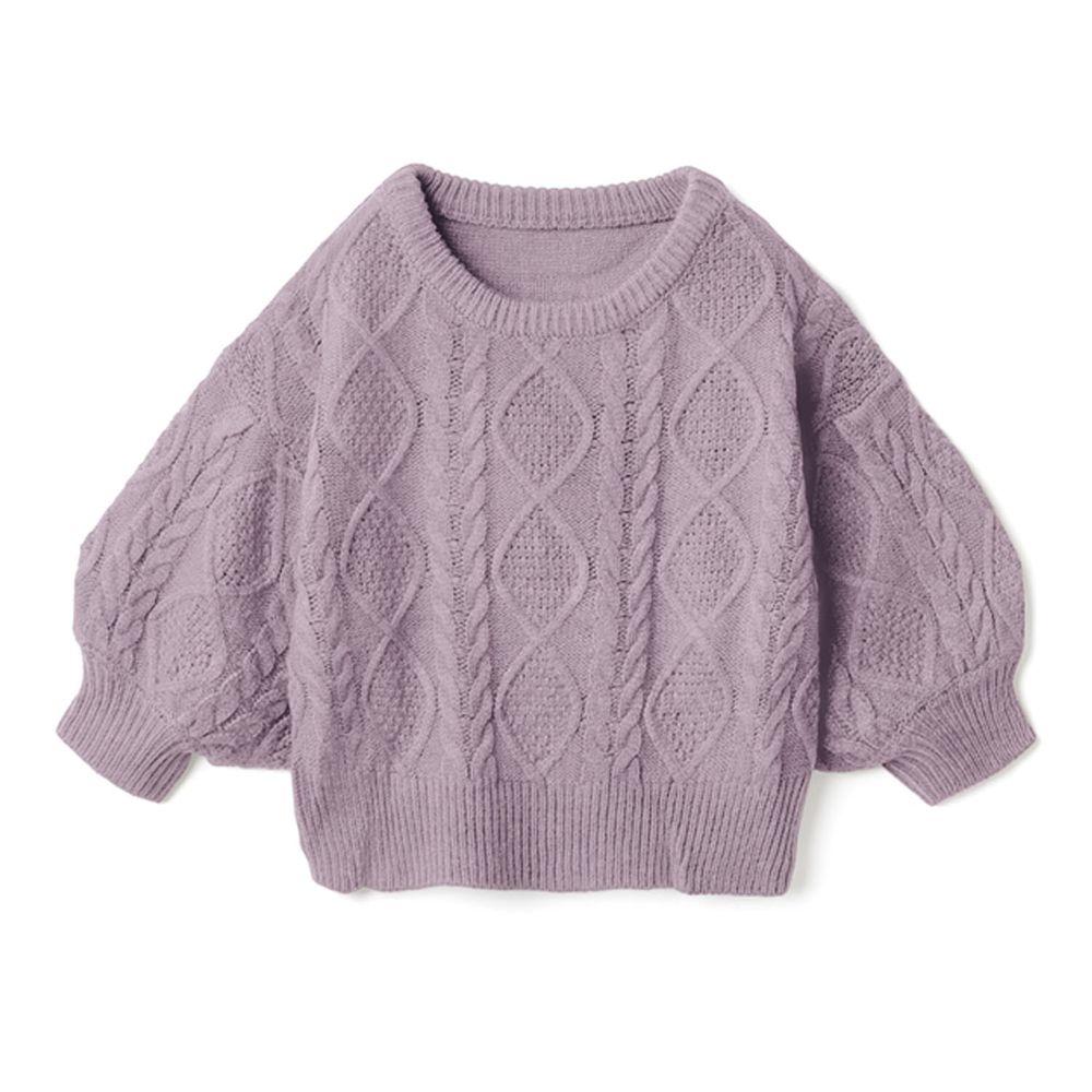 日本 GRL - 編織紋美腰綁帶寬鬆短版七分袖針織上衣-紫