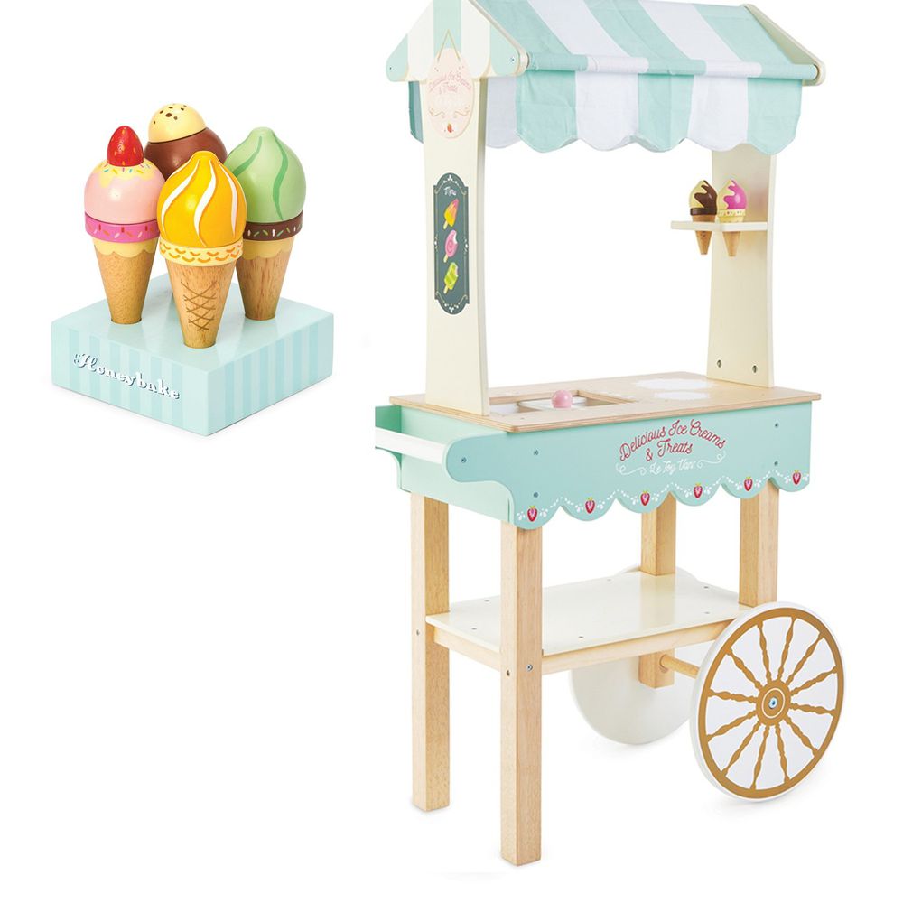 英國 Le Toy Van - 角色扮演 - 夢幻冰淇淋餐車大型玩具組-送甜筒冰淇淋玩具一組