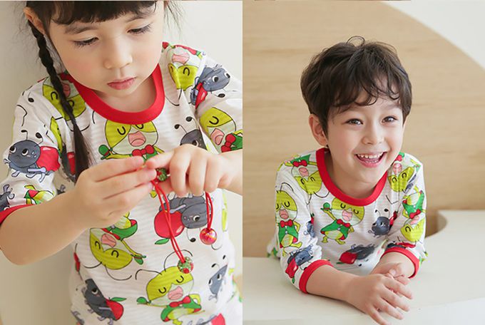 正韓 Puco - 超優質嬰幼兒/兒童七分袖100% 有機純棉家居服/睡衣-螞蟻跟螳螂