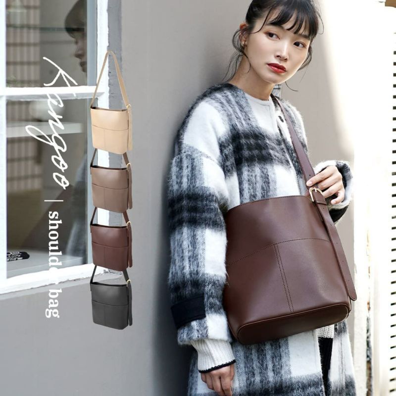 日本 zootie - 簡約方形皮革肩背包-黑