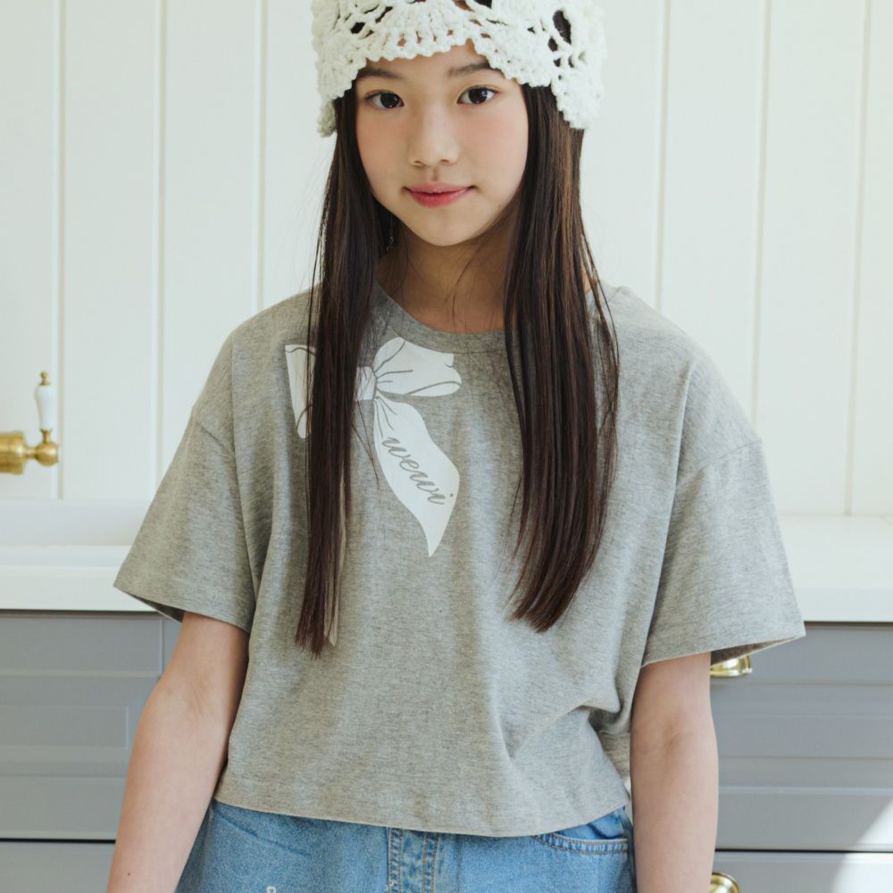 sm2 大蝴蝶結印點綴純棉短袖上衣-灰