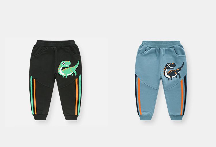 純棉束口休閒長褲-大眼恐龍-黑色