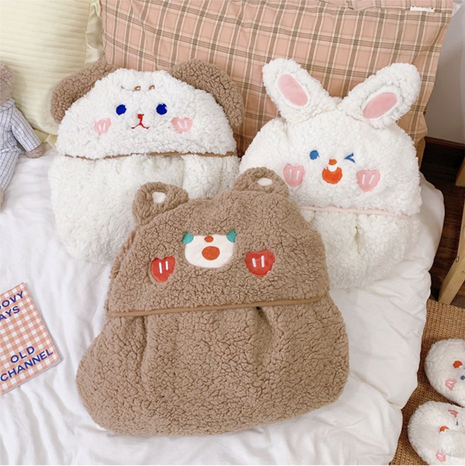 棉花絨刺繡卡通小熊連帽披風保暖毯午休毯-連帽披風毯-咖啡色-146.5 x 90.5 cm