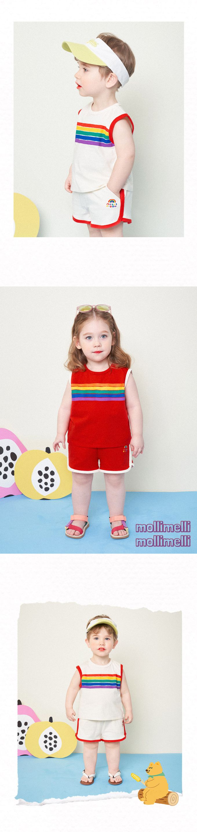 韓國 mollimelli - 夏日彩虹線條無袖套裝-紅