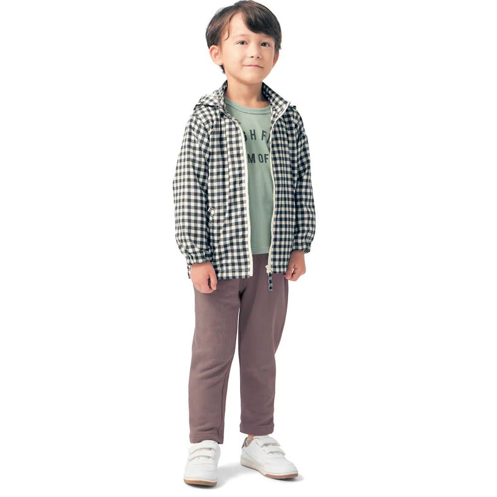 GITA 內裡純棉連帽防風外套(帽可收納)-格紋-黑白