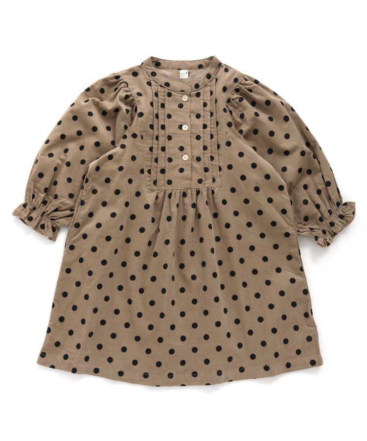 日本 apres les cours - 襯衫領微甜束口長袖洋裝-碎花-海軍藍