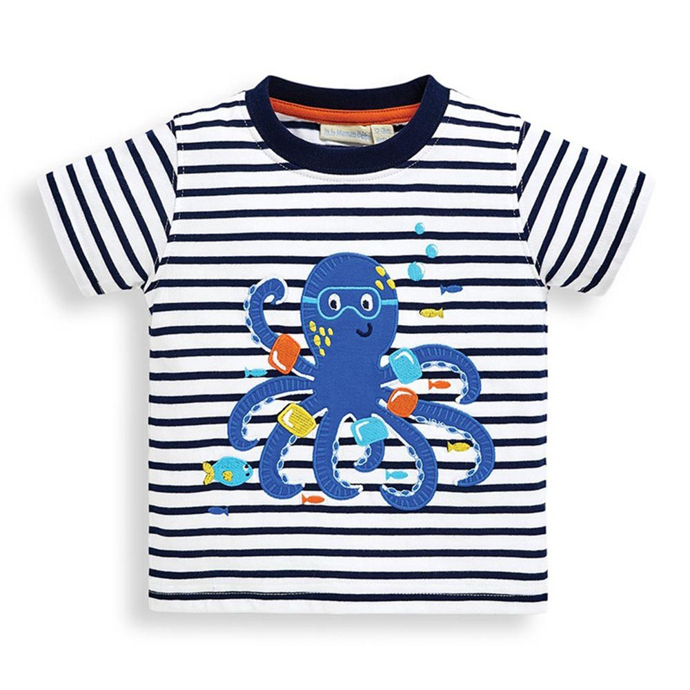 英國 JoJo Maman BeBe - 超優質嬰幼兒/兒童100％純棉短袖上衣/T-shirt/動物T-可愛章魚