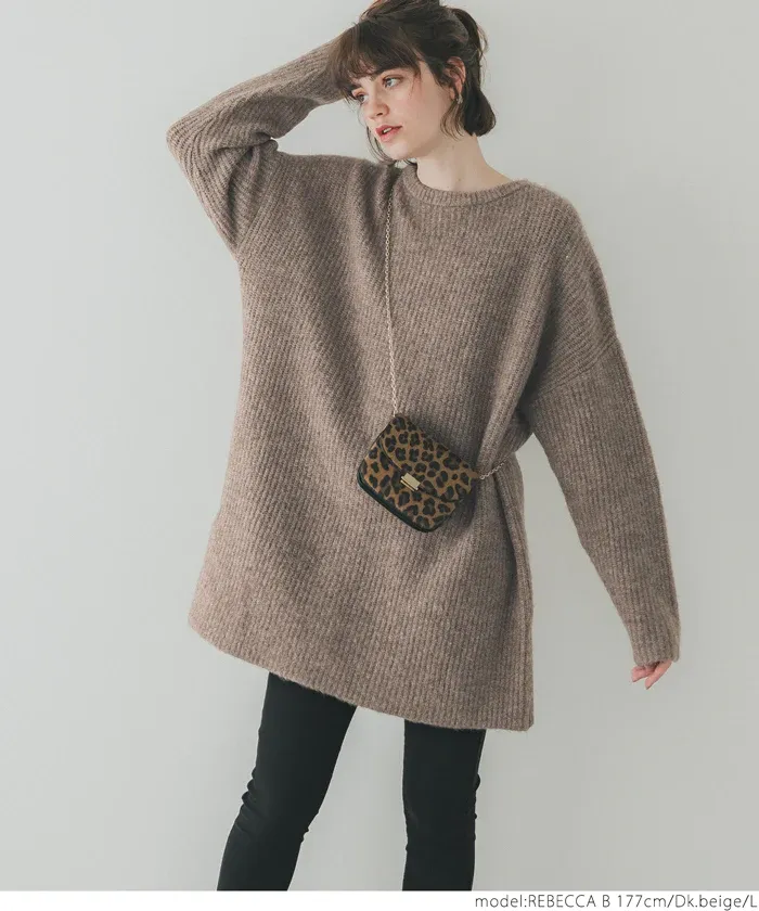 日本 COCA - ふあふあ 柔軟長版寬鬆毛衣-卡其