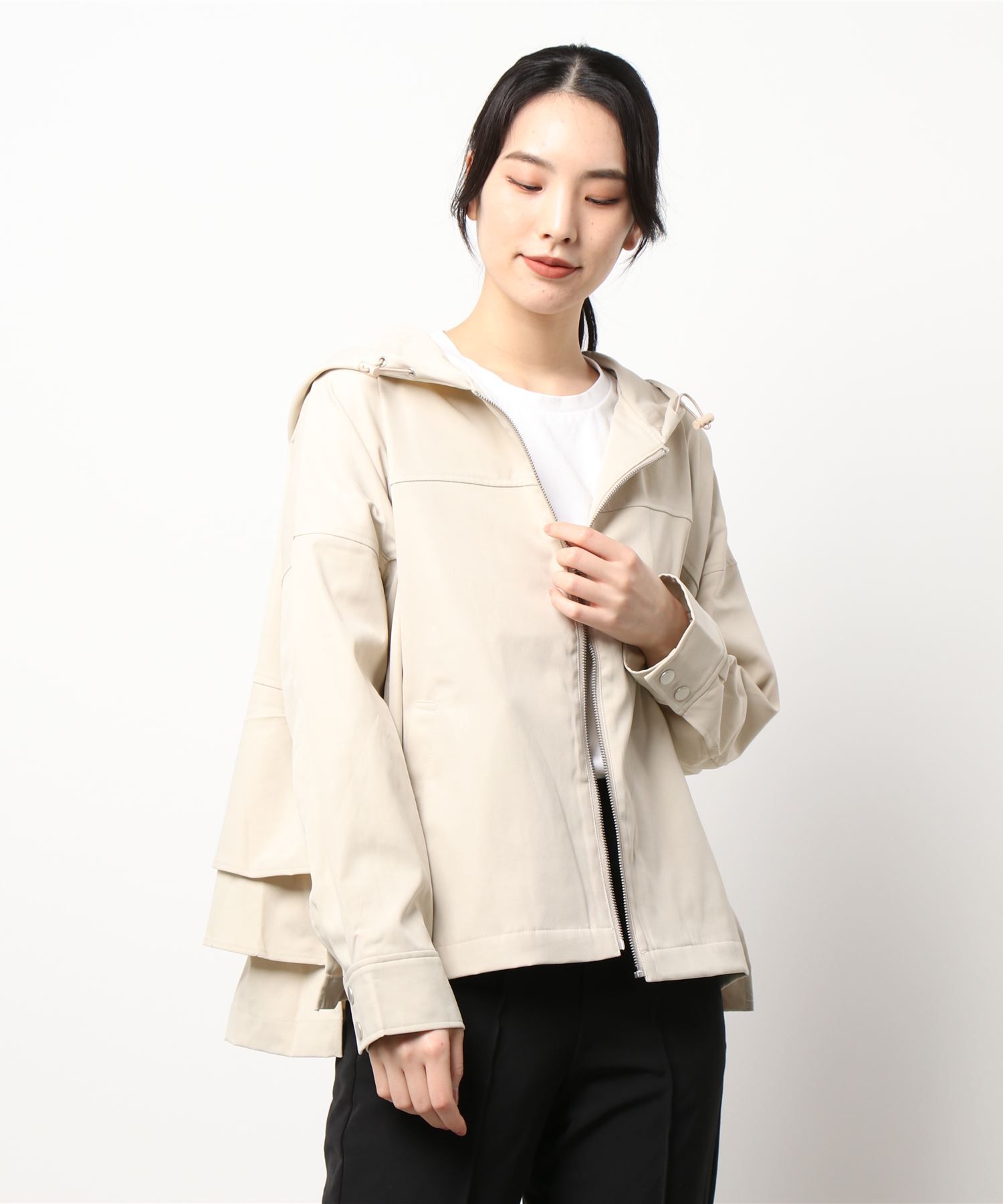 日本 Riche Glamour - 蛋糕層次造型連帽外套-杏