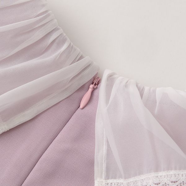 日本 Lycee mine - 薄紗領光澤面料長袖洋裝-粉紅