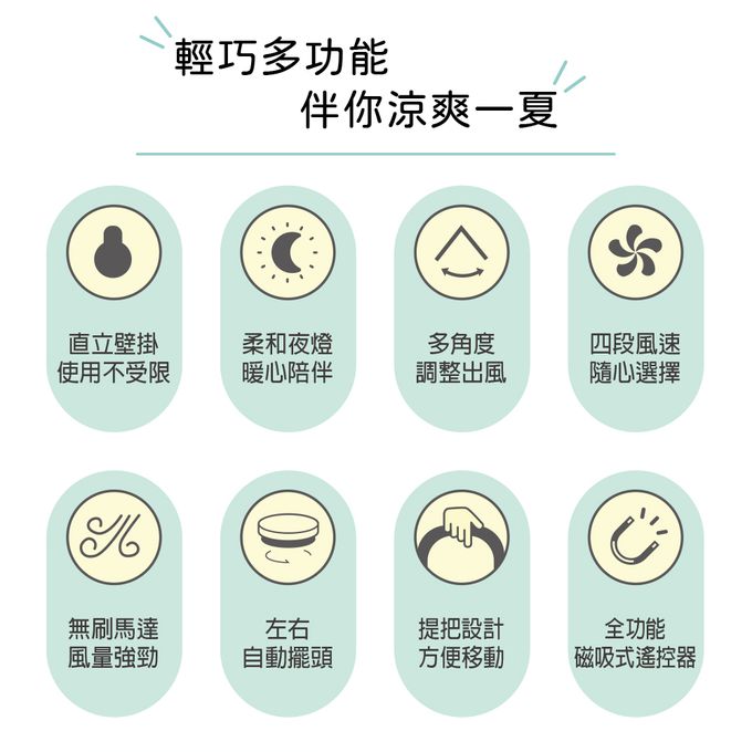 可壁掛使用出風，也可當小夜燈