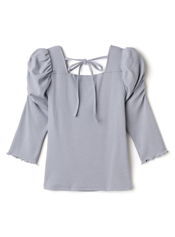 日本 GRL - 優雅後綁帶方領短袖上衣-黑